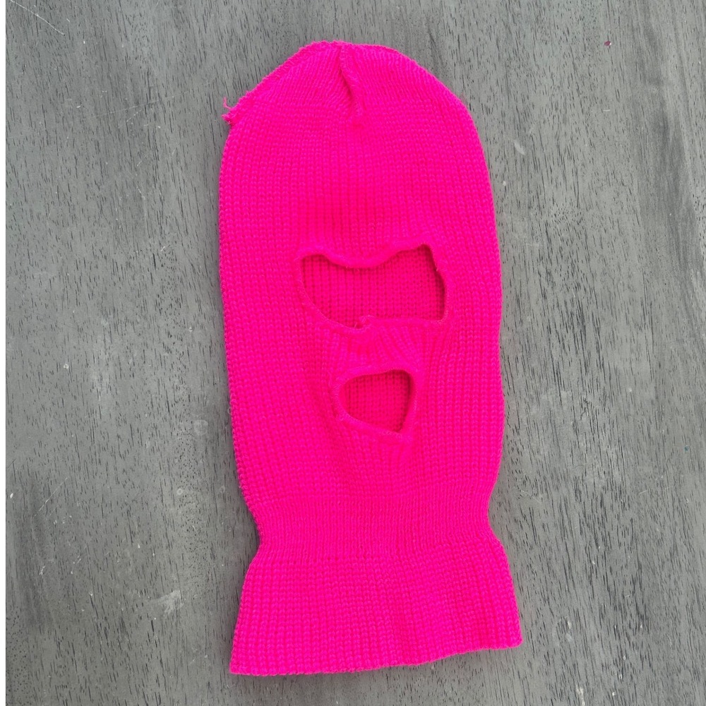 Neon Hot Pink 3 Hole Knit Balaclava Full‎ Face Mask Winter Ski Beanie Mask - Picture 5 of 6